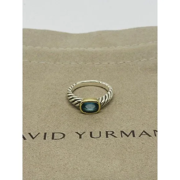 David Yurman BLUE TOPAZ Noblesse Ring, 925 Sterling Silver, 18K 750 Gold, 6.75 - Picture 10 of 12